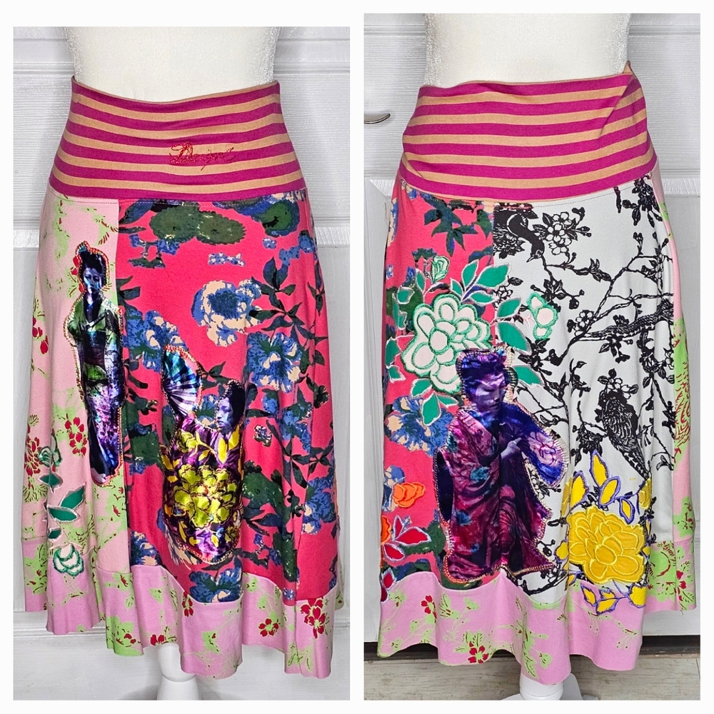 Desigual Asian Print Pink Skirt Small